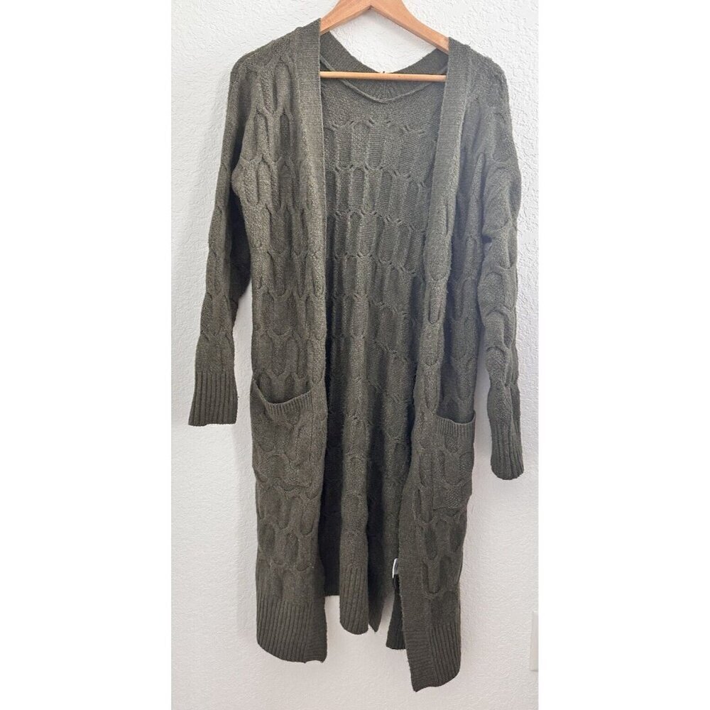 Pink Rose Green Oversized Long‎ Duster Open Cardigan Sweater Women's Size Small